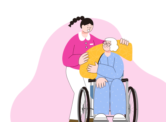 어르신과 요양보호사 일러스트